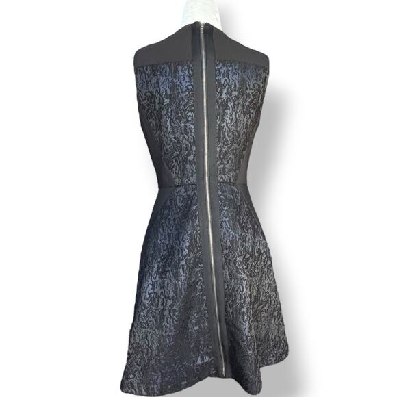 Aryn K Black Jacquard Fit Flare Sleeveless Navy Blue Cocktail Party Dress Small - Picture 2 of 8